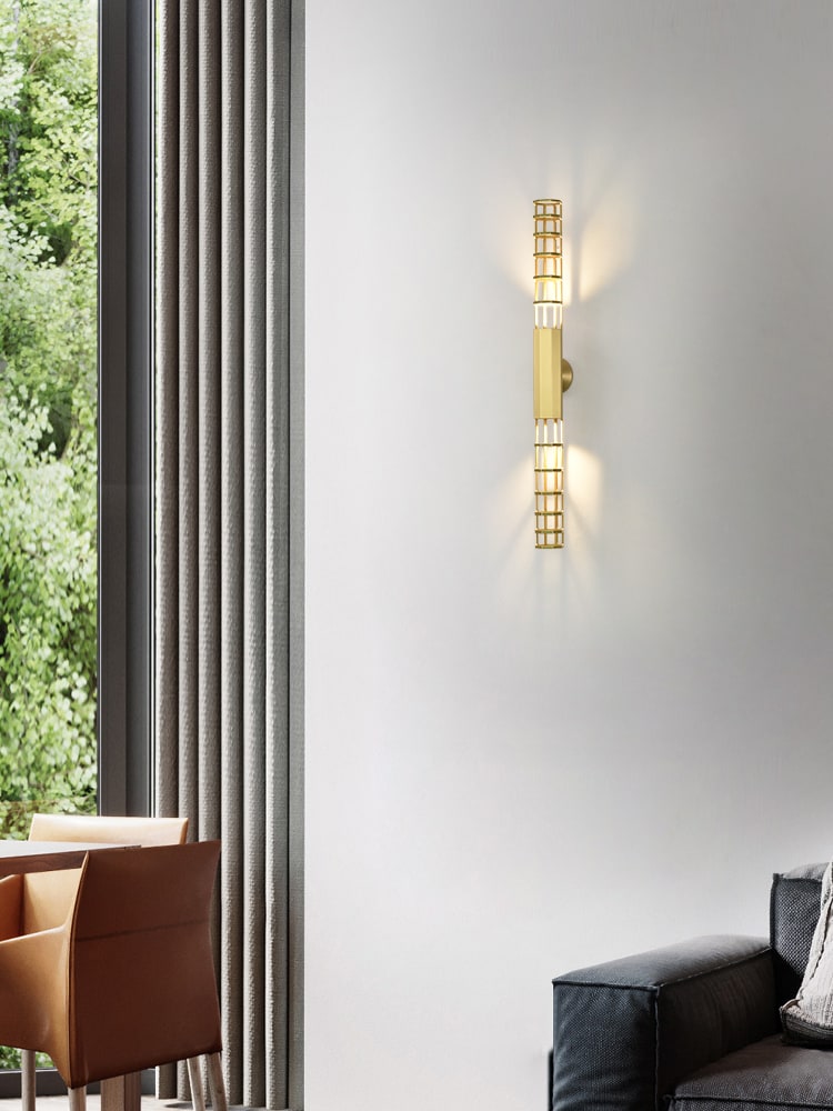 Modern Natural Brass Linear LED Wall Sconce - 03 03-scene-natural-brass-linear-led-wall-sconce-window-wall