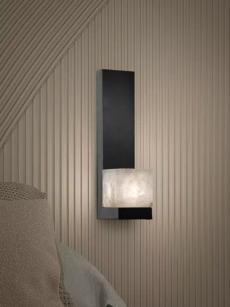 Modern Snowflake Alabaster Wall Sconce in Brushed Black - 03 03-scene-snowflake-alabaster-wall-sconce-bedroom