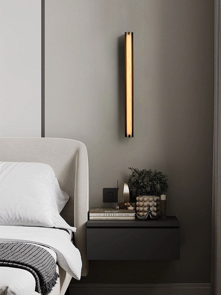 Modern Spanish Alabaster Linear Wall Sconce in Antique Brass - 03 03-scene-spanish-alabaster-wall-sconce-bedroom