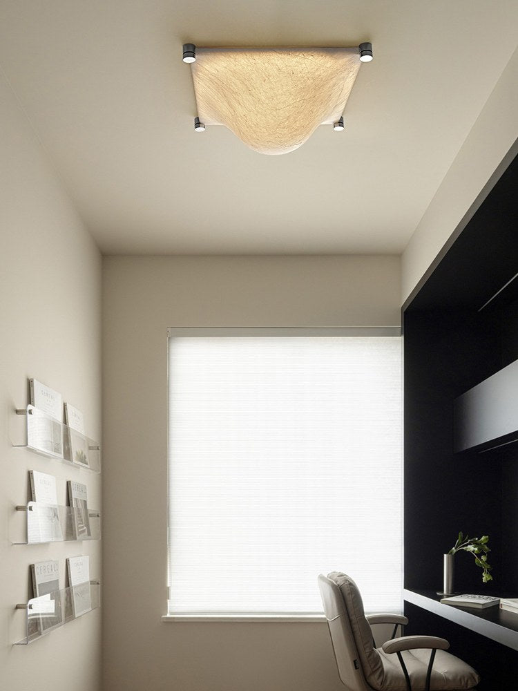 Modern Square Mulberry Silk Ceiling Light in Chrome - 03 03-scene-square-silk-ceiling-light-living-room