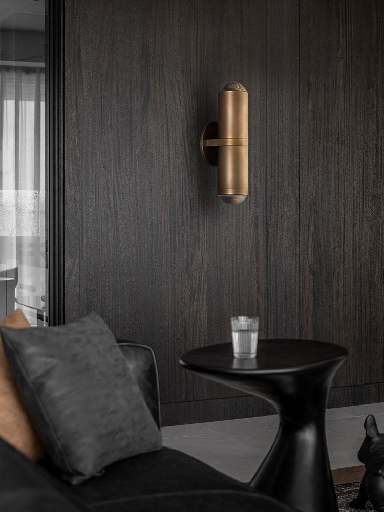 Modern Crystal Glass Cylinder Wall Sconce in Vintage Bronze - 03 03-scene-vintage-bronze-crystal-wall-sconce-hallway
