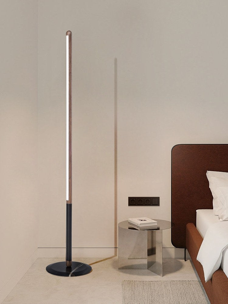 Modern Walnut LED Floor Lamp with Marble Base - 03 03-scene-walnut-led-floor-lamp-bedroom