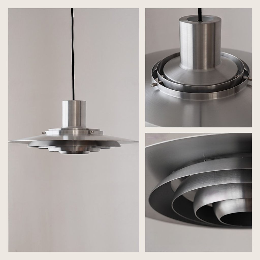 Layered Brushed Metal Pendant Light — brushed silver construction detail