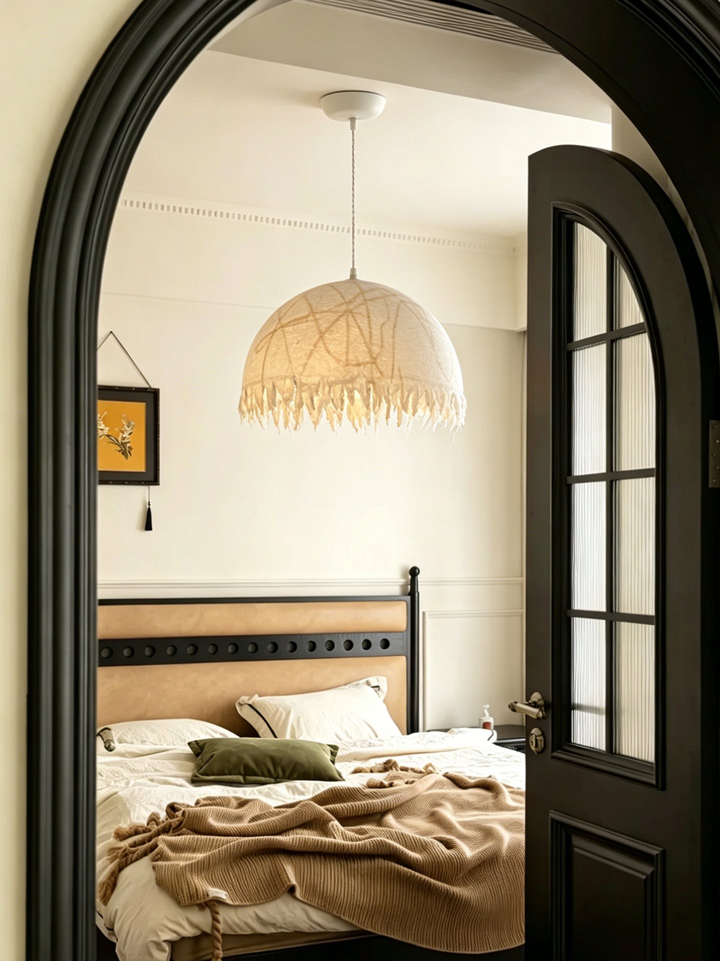 Modern Mulberry Silk Fringe Dome Pendant Light - 14 03-source-bedroom-arch-scene