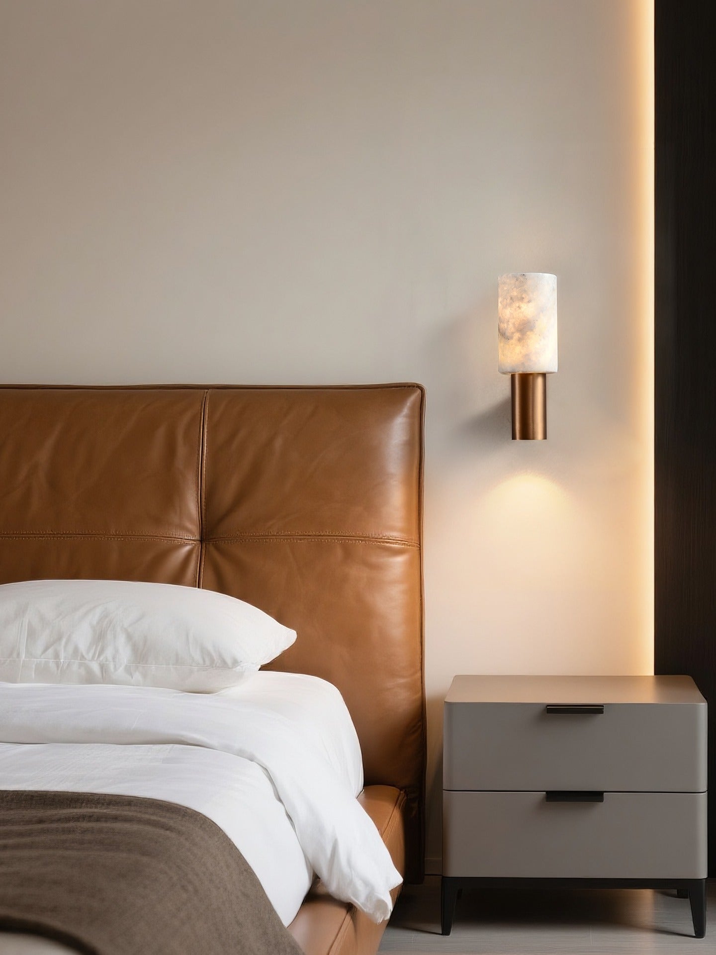 Modern Natural Stone Cylinder Wall Sconce - 03 03-source-living-room-wall-sconce-scene