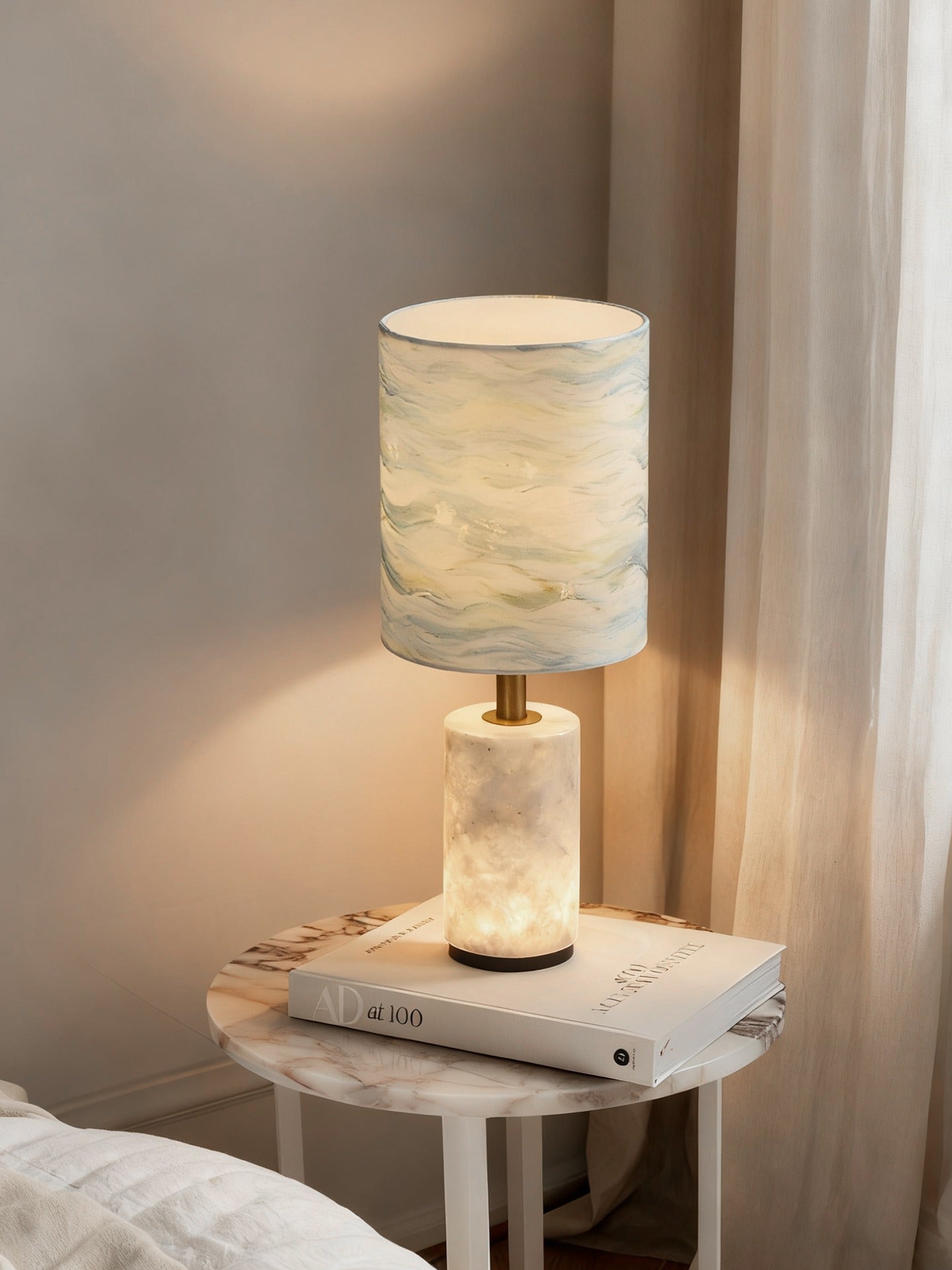 Modern Natural Stone Fabric Shade Table Lamp - 03 03-source-scene-3