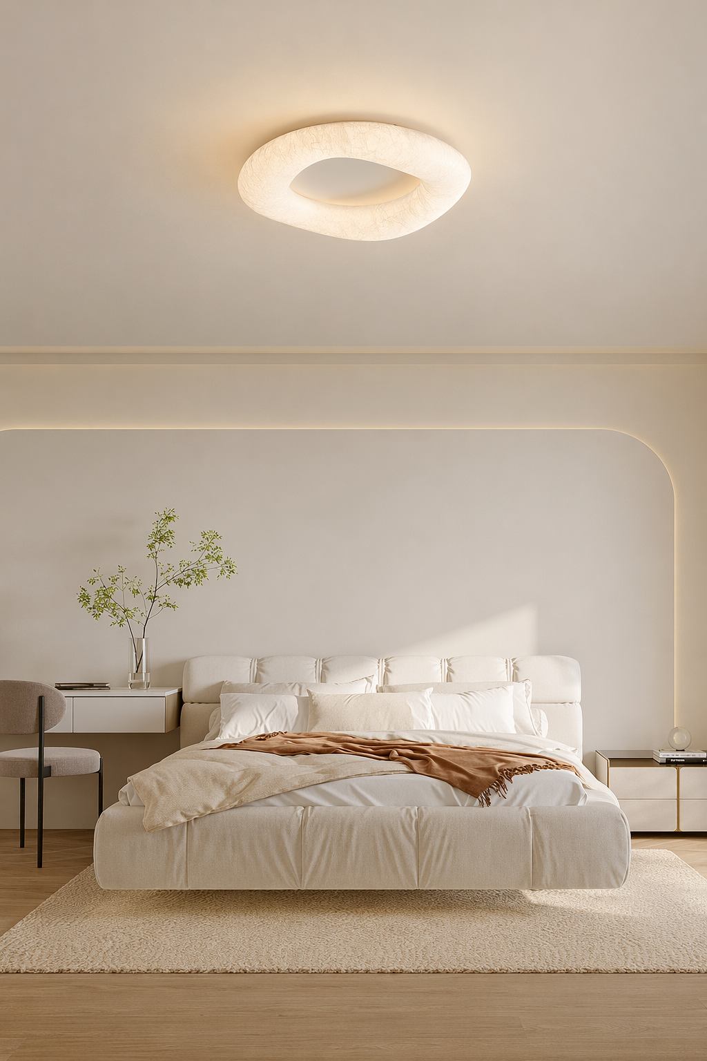 Modern Mulberry Silk Ring Ceiling Light in White - product image 03