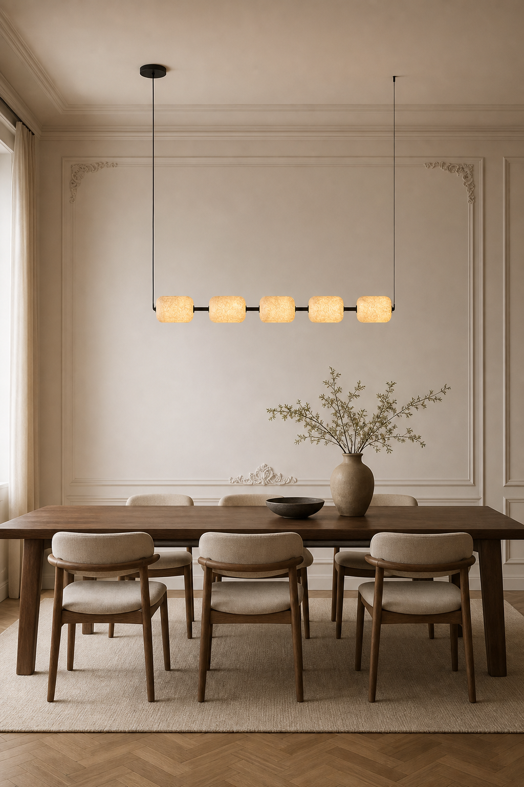 Modern Mulberry Silk Linear Pendant Light in White and Black - product image 04