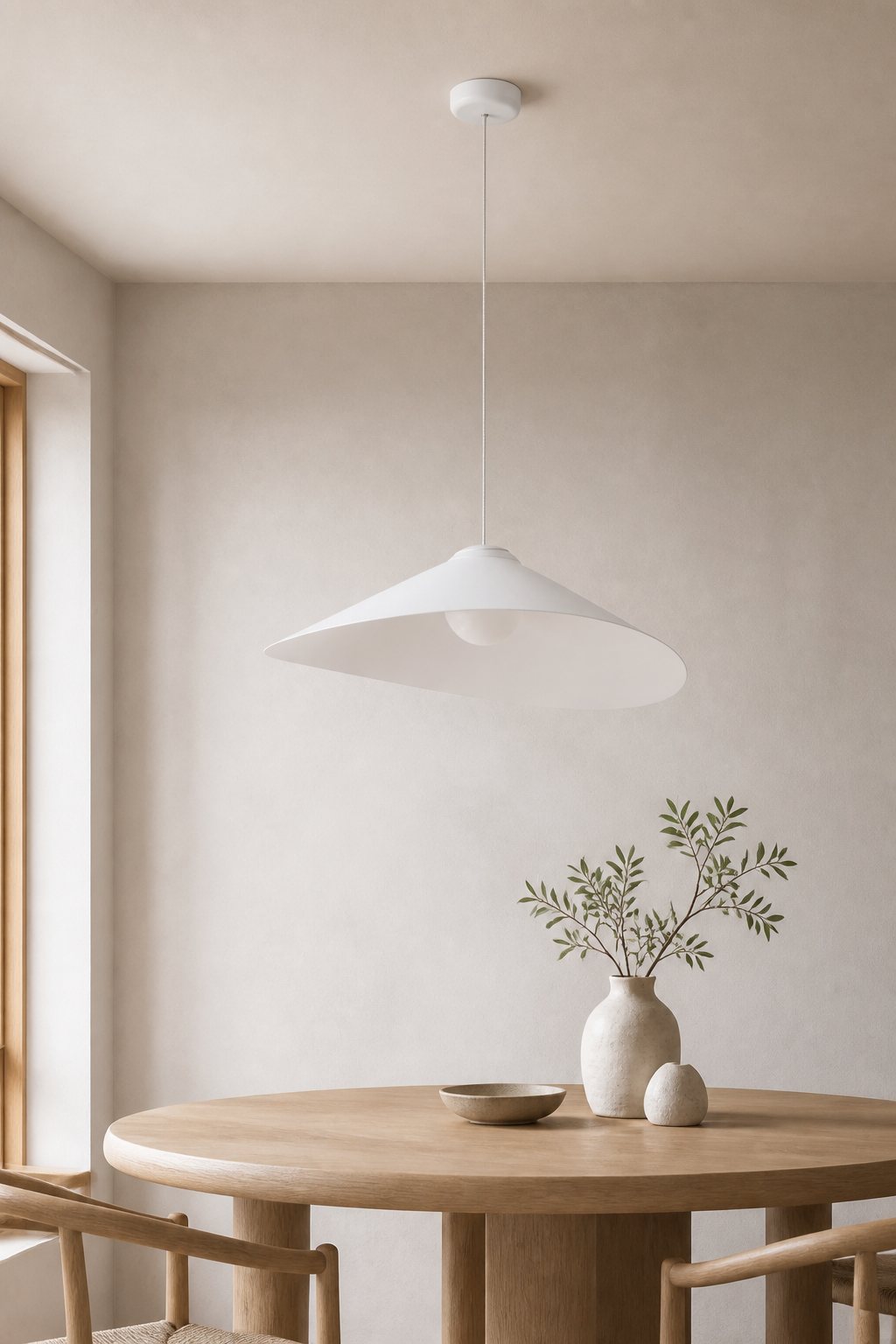 Velaire Sculptural Wing Pendant Light 50 cm installed scene 1 with complete ceiling connection
