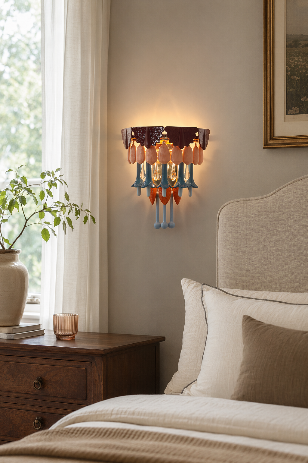 Colorful Ceramic Floral Wall Sconce - 04 04-bedroom-bedside-daylight
