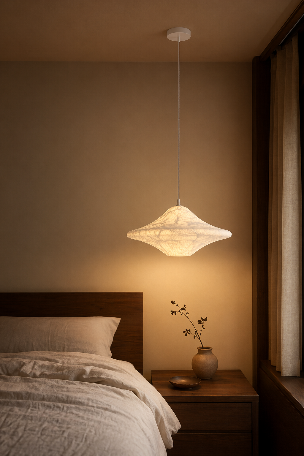 Handmade Mulberry Silk Saucer Pendant Light in White - product image 02