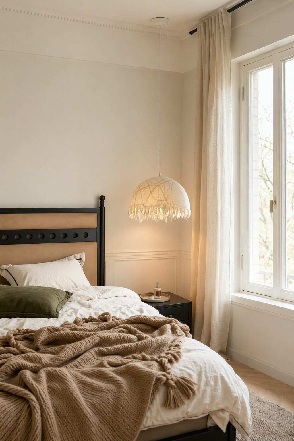 Modern Mulberry Silk Fringe Dome Pendant Light - 04 04-bedroom-bedside