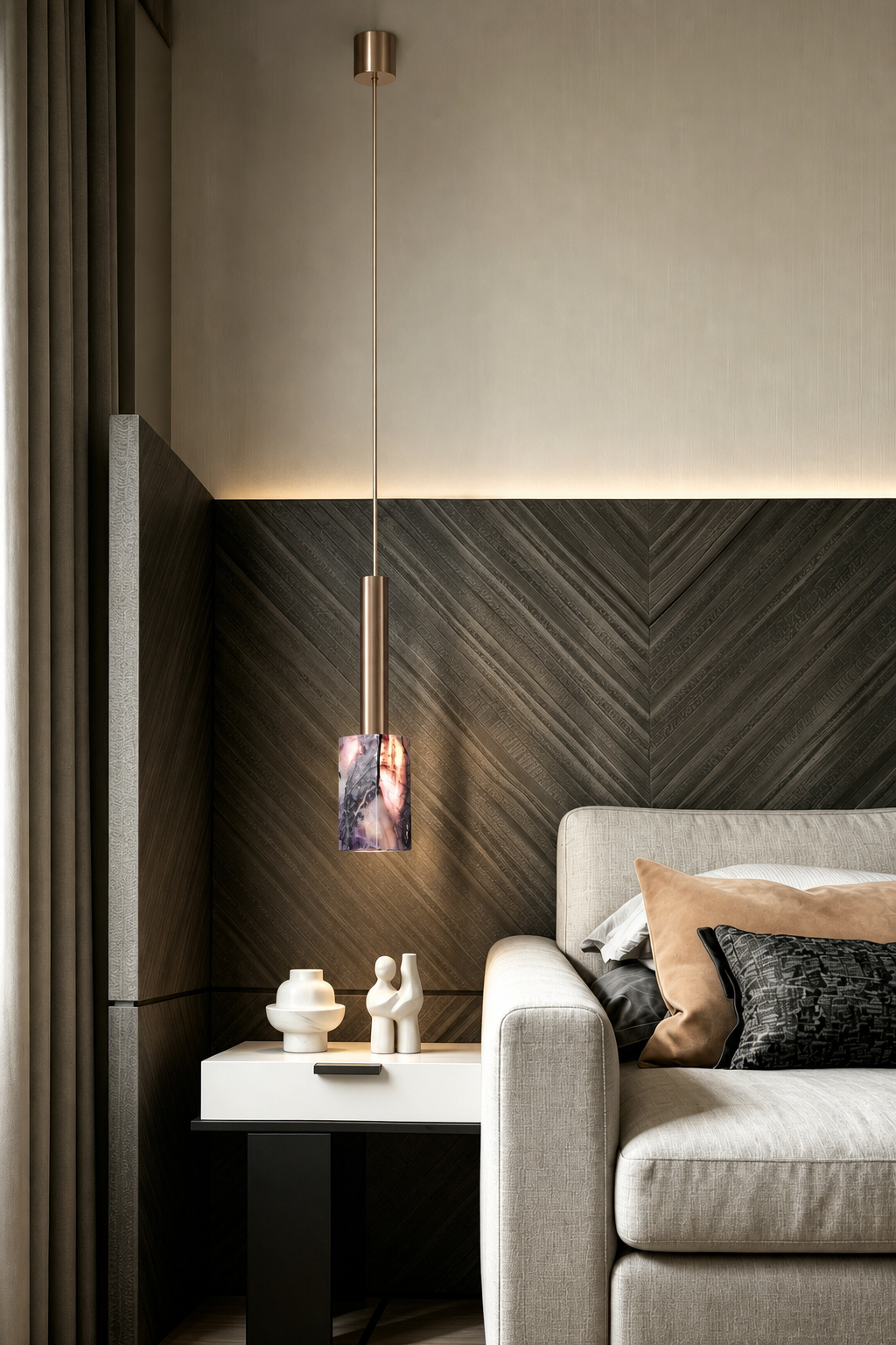 Modern Purple Crystal Cylinder Pendant Light - generated main 04 04-bedroom-bedside