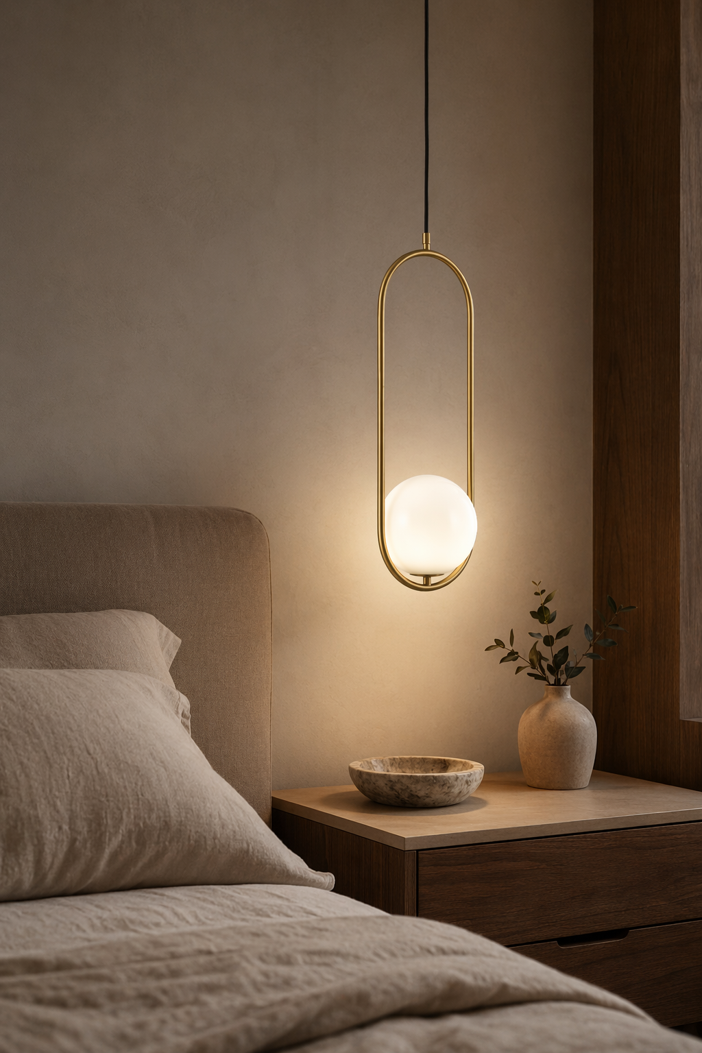 Modern U-Frame Copper Globe Pendant Light - 04 04-bedroom-bedside.png