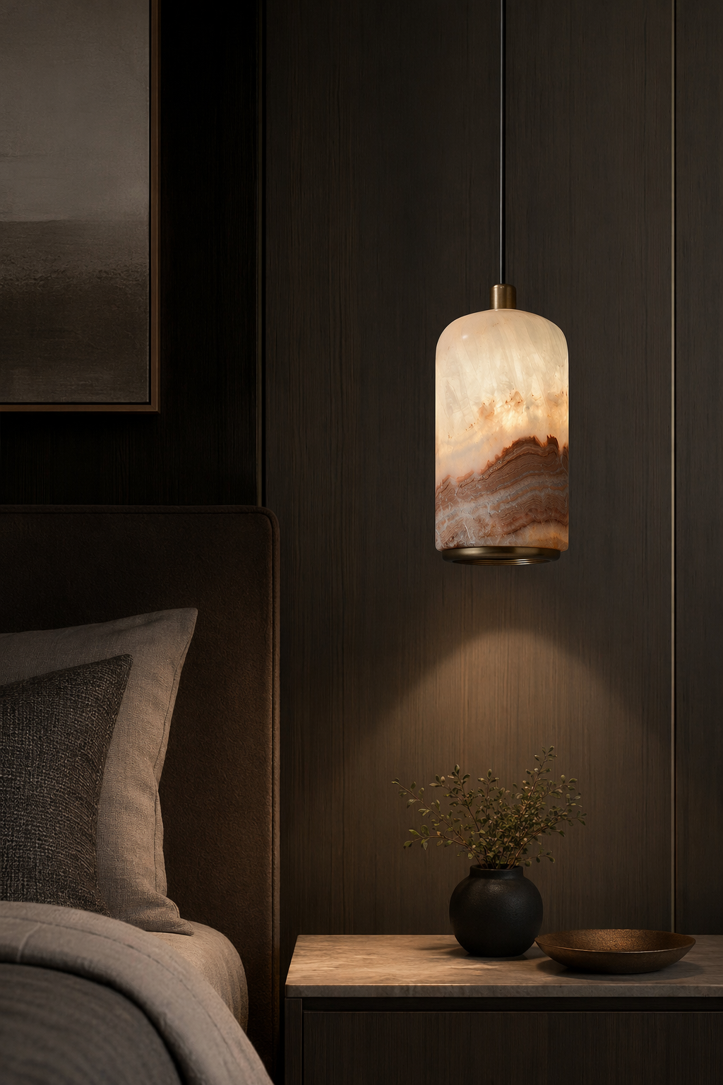 Modern Colorful Stone Cylinder Pendant Light - generated main 04 04-bedroom-bedside