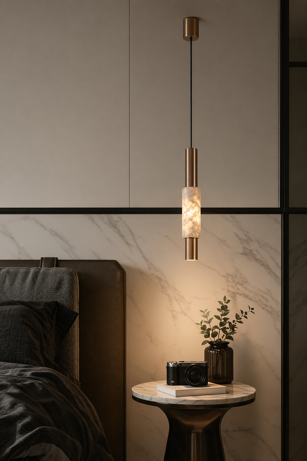 Modern Crystal Cylinder Pendant Light - generated main 04 04-bedroom-bedside