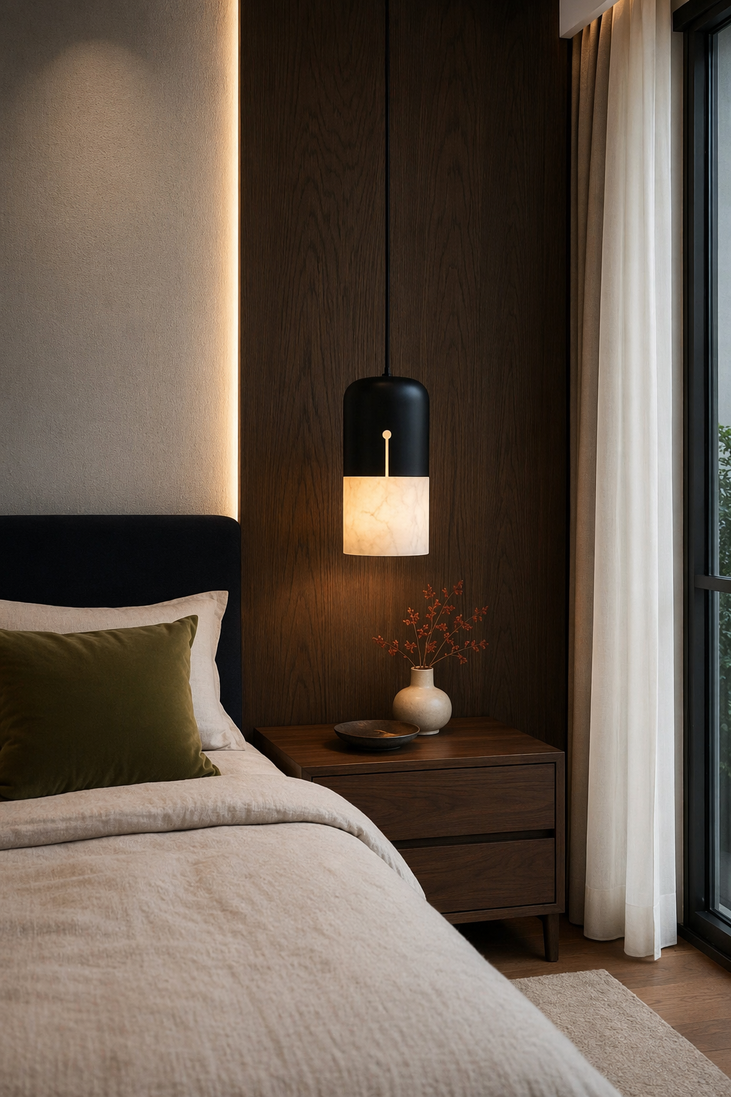 Modern Alabaster Cylinder Pendant Light in Matte Black - product image 02