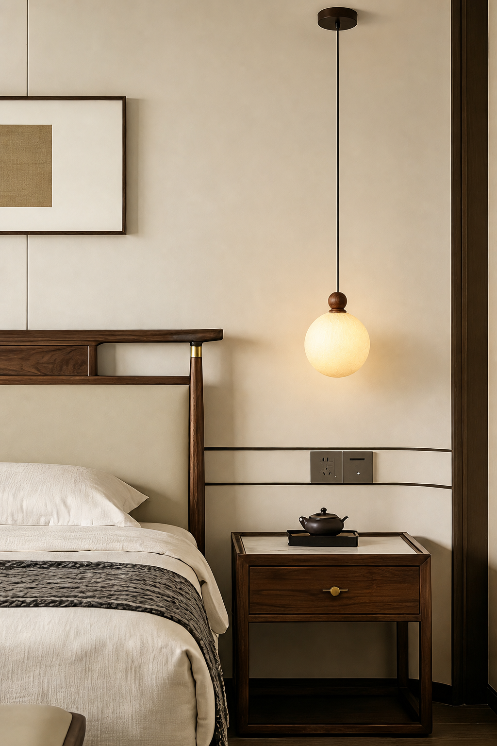 Modern Mulberry Silk Globe Pendant Light in Dark Walnut - product image 08
