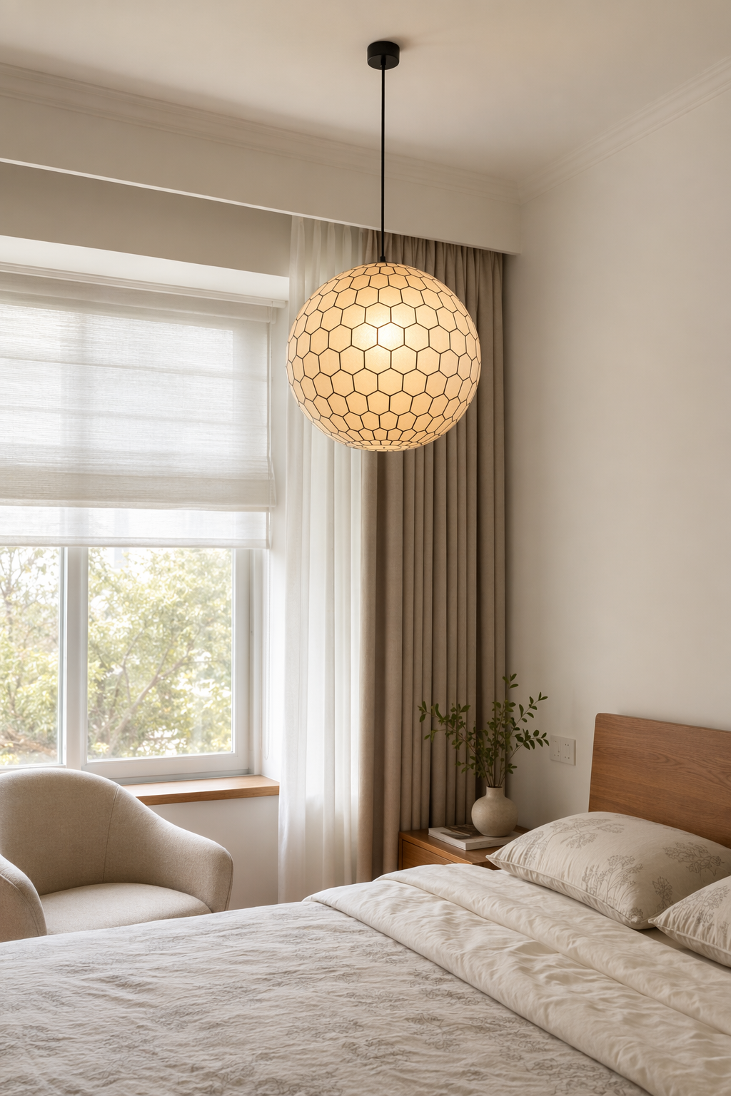 Modern Capiz Honeycomb Globe Pendant Light - 04 04-bedroom-bedside