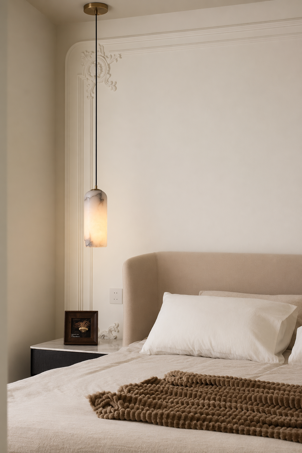Modern Brass Marble Cylinder Pendant Light - 04 04-bedroom-bedside