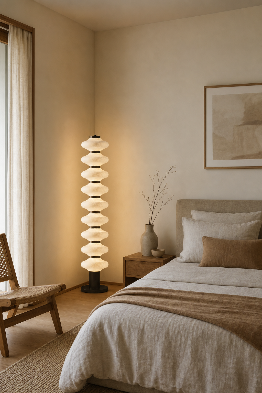 Modern Mulberry Silk Stacked Floor Lamp in Matte Black and White - product image 05