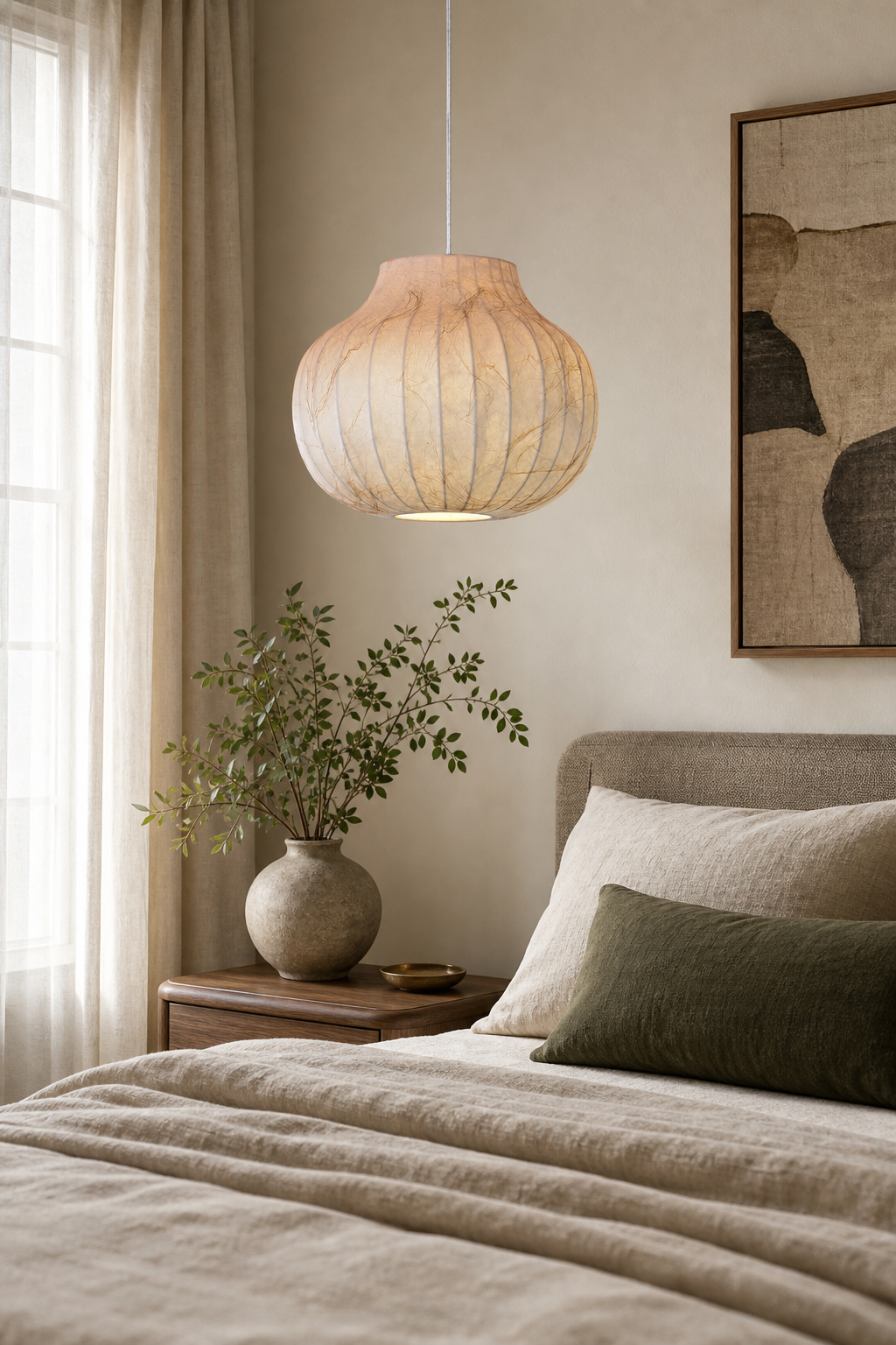 Modern Ribbed Silk Globe Pendant Light - generated workflow 04 04-bedroom-daylight
