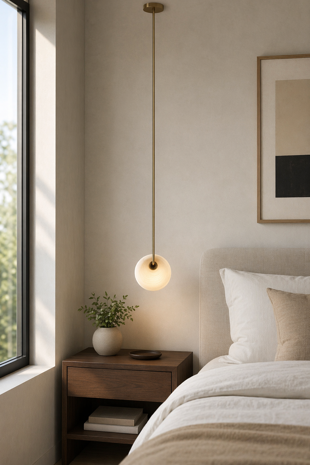 Modern Glass Globe Pendant Light - generated workflow 04 04-bedroom-daylight