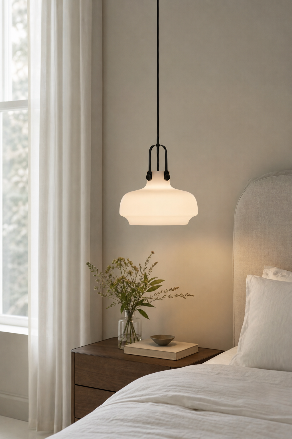 Modern Glass Dome Pendant Light - generated workflow 04 04-bedroom-daylight