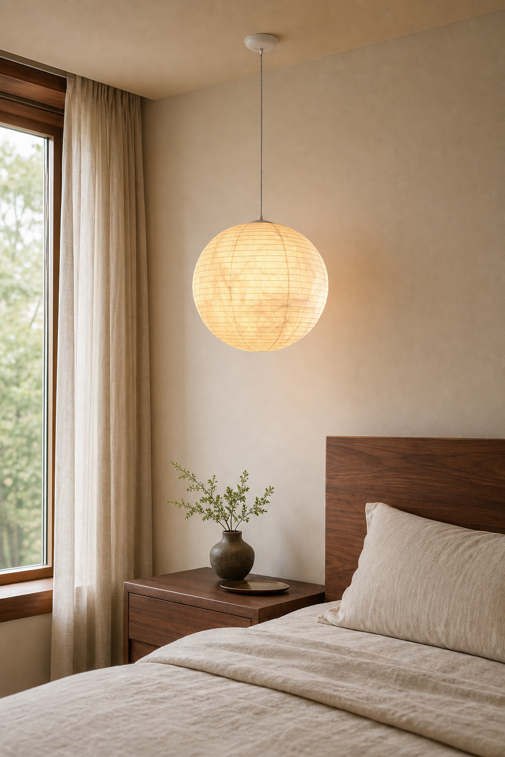 Modern Silk Globe Pendant Light - generated workflow 04 04-bedroom-daylight