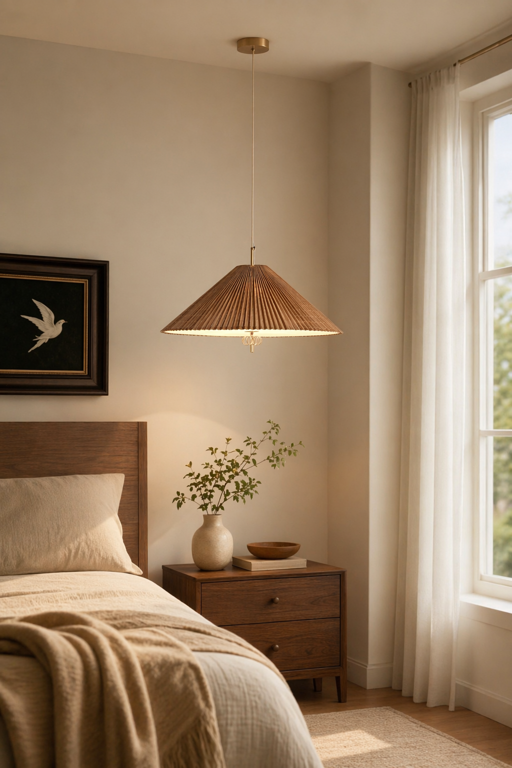 Modern Woven Cone Pendant Light - generated workflow 04 04-bedroom-daylight