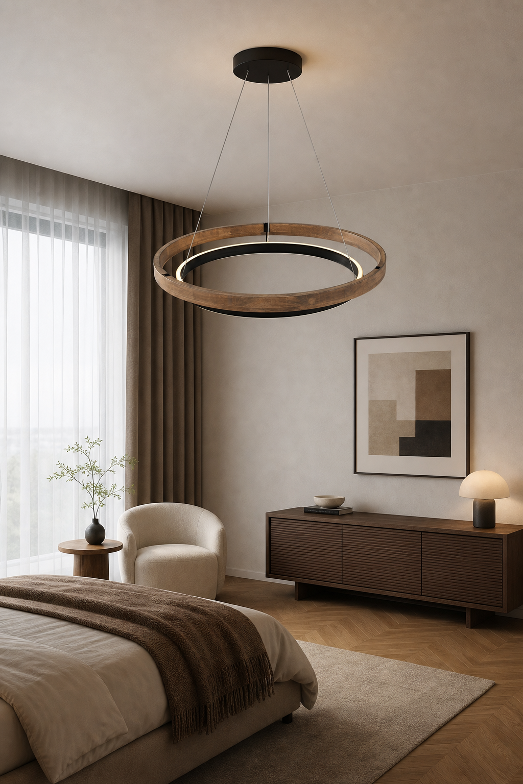 Modern Wood Ring LED Pendant Chandelier - generated main 04 04-bedroom-or-living-wide