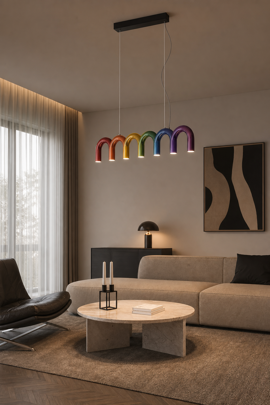 Colorful Wave Linear LED Pendant Light - generated main 04 04-bedroom-or-living-wide