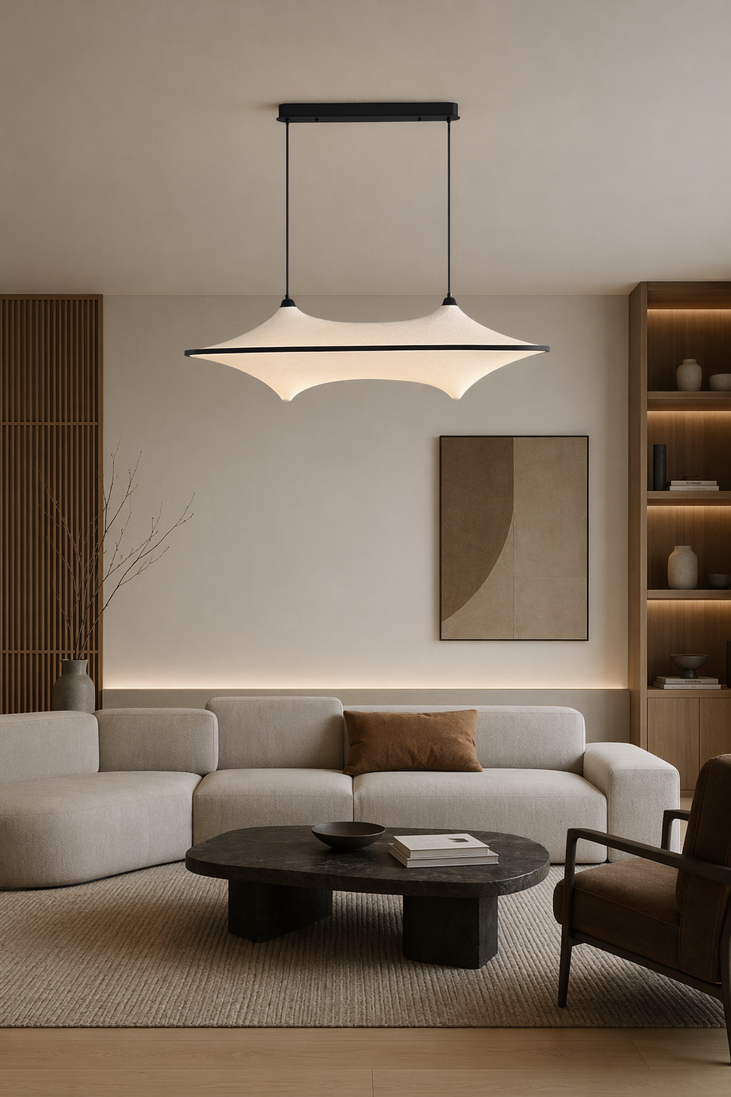 Sculptural Fabric Linear LED Pendant Light - generated main 04 04-bedroom-or-living-wide