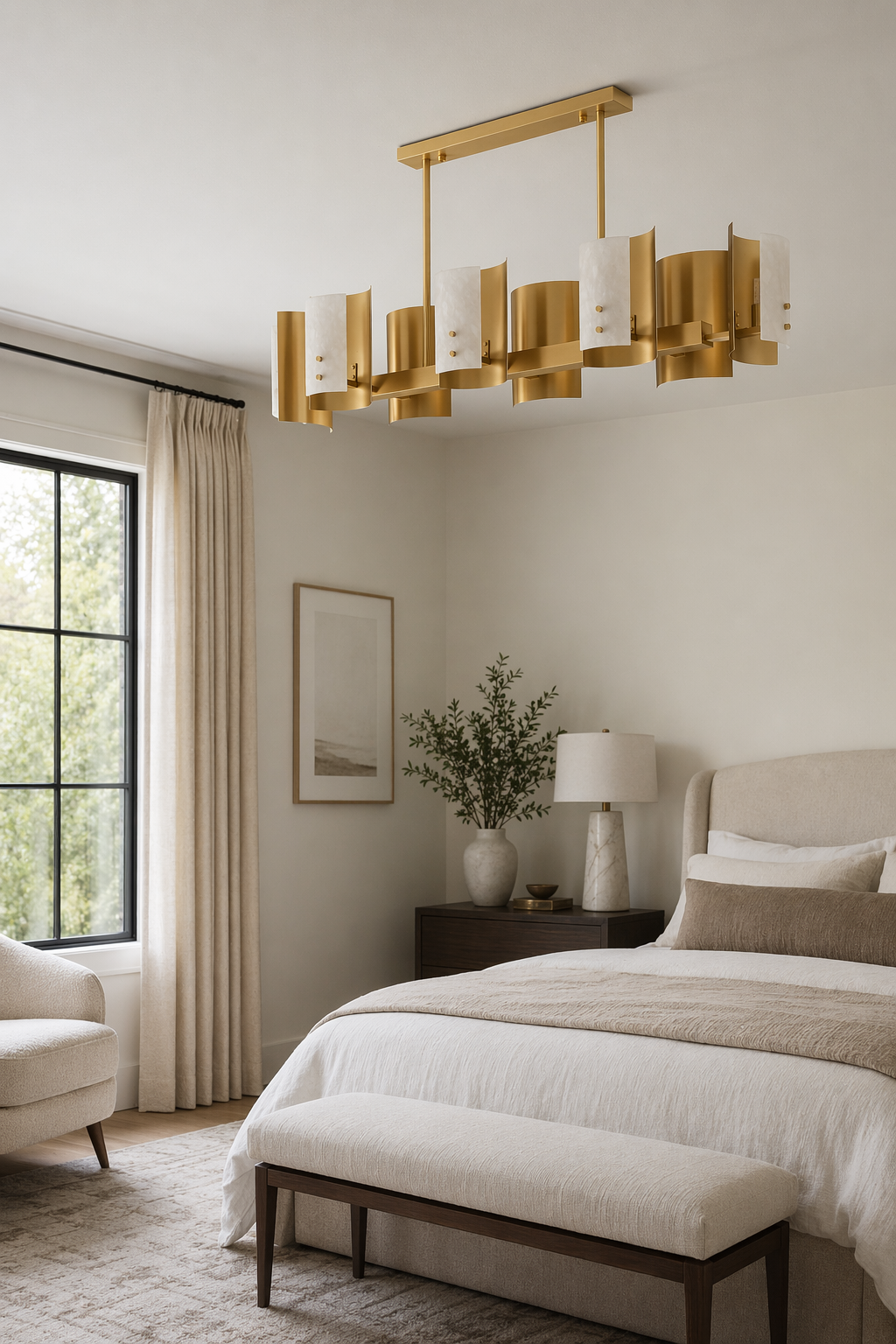 Modern Brushed Brass Alabaster Linear Chandelier - generated main 04 04-bedroom-or-study-wide