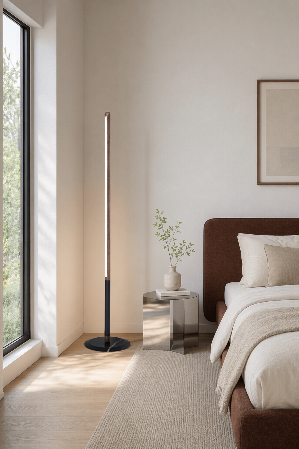 Modern Walnut LED Floor Lamp with Marble Base - generated main 04 04-bedroom-or-study-wide