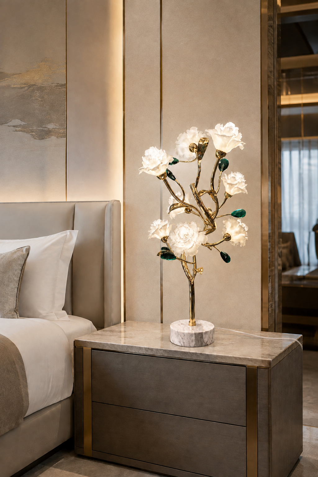 Sylverelle table lamp – hotel bedside scene at 700 mm scale