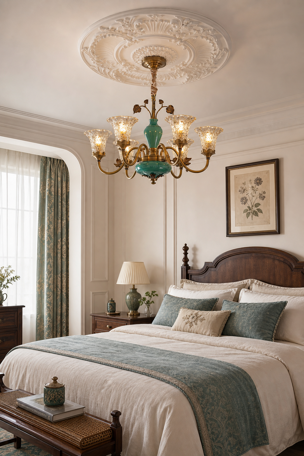 Tiffany Blue Ceramic Brass Chandelier bedroom suite