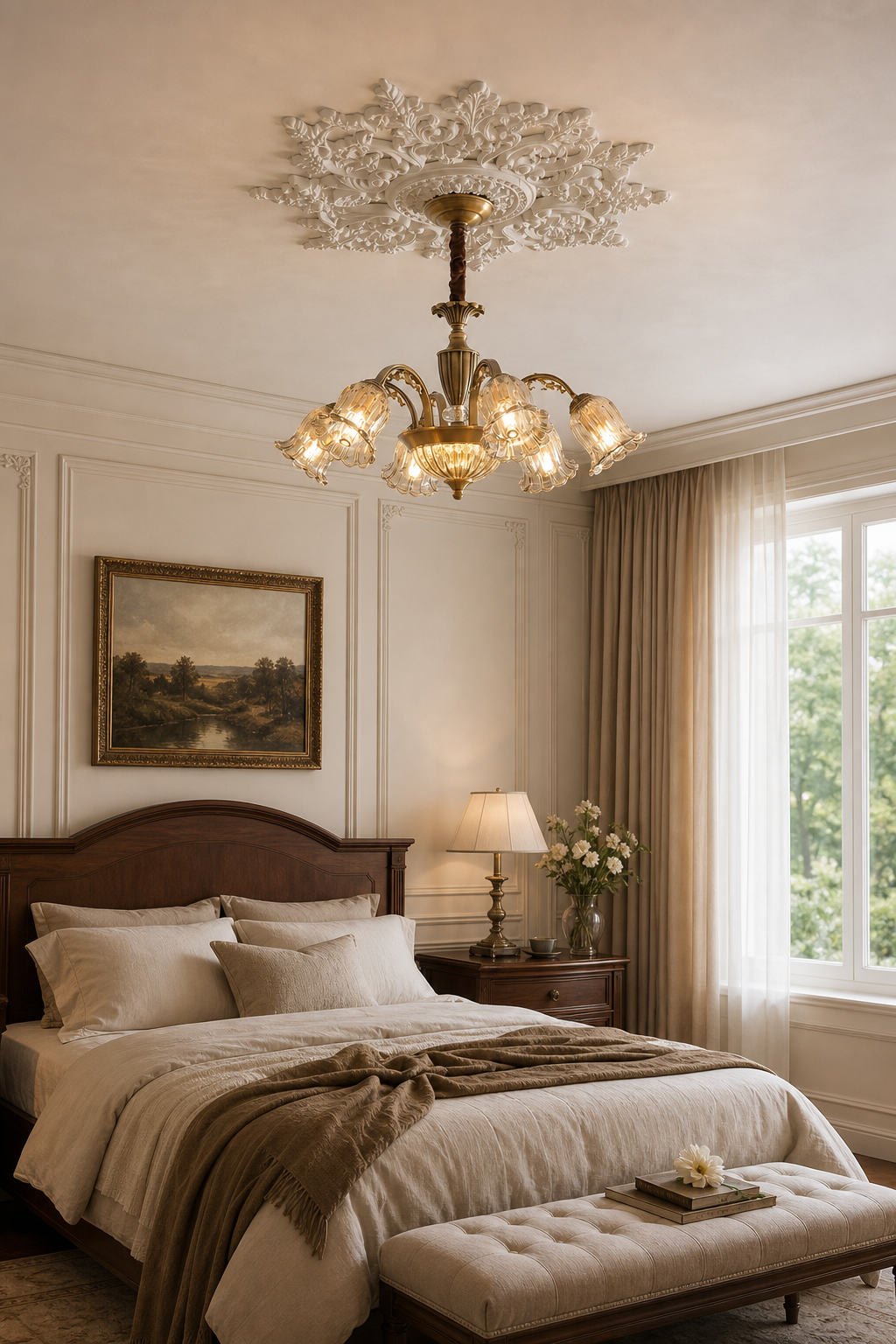 Vintage Brass Floral Glass Chandelier bedroom suite