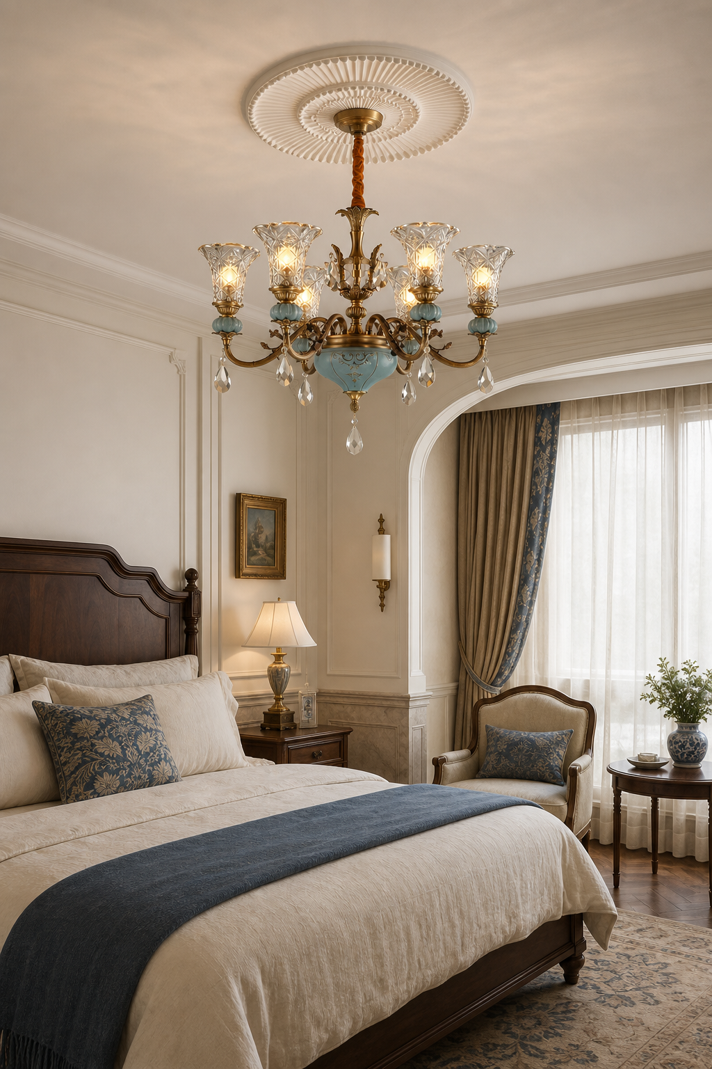 Blue Glazed Ceramic Brass Chandelier bedroom suite