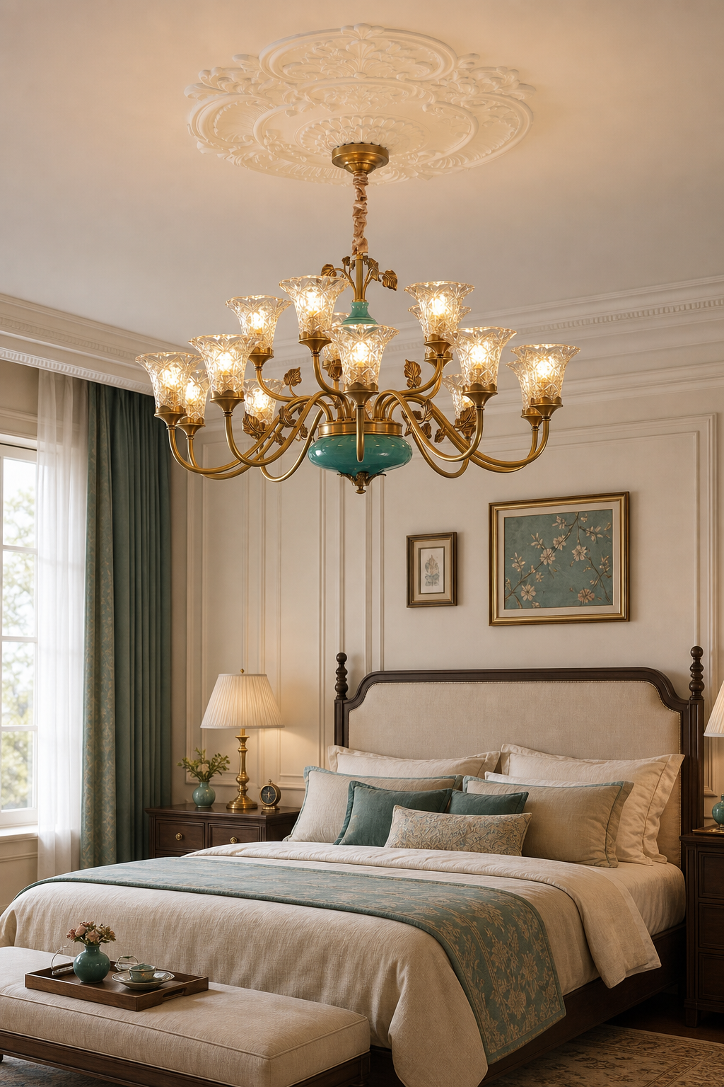 Tiffany Blue Ceramic Two-Tier Chandelier bedroom suite