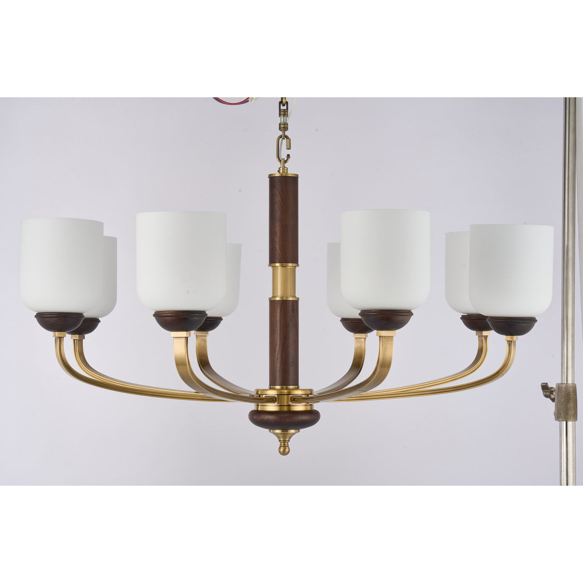 Supplier real photograph of the Bellgrave eight-light chandelier complete unlit front view