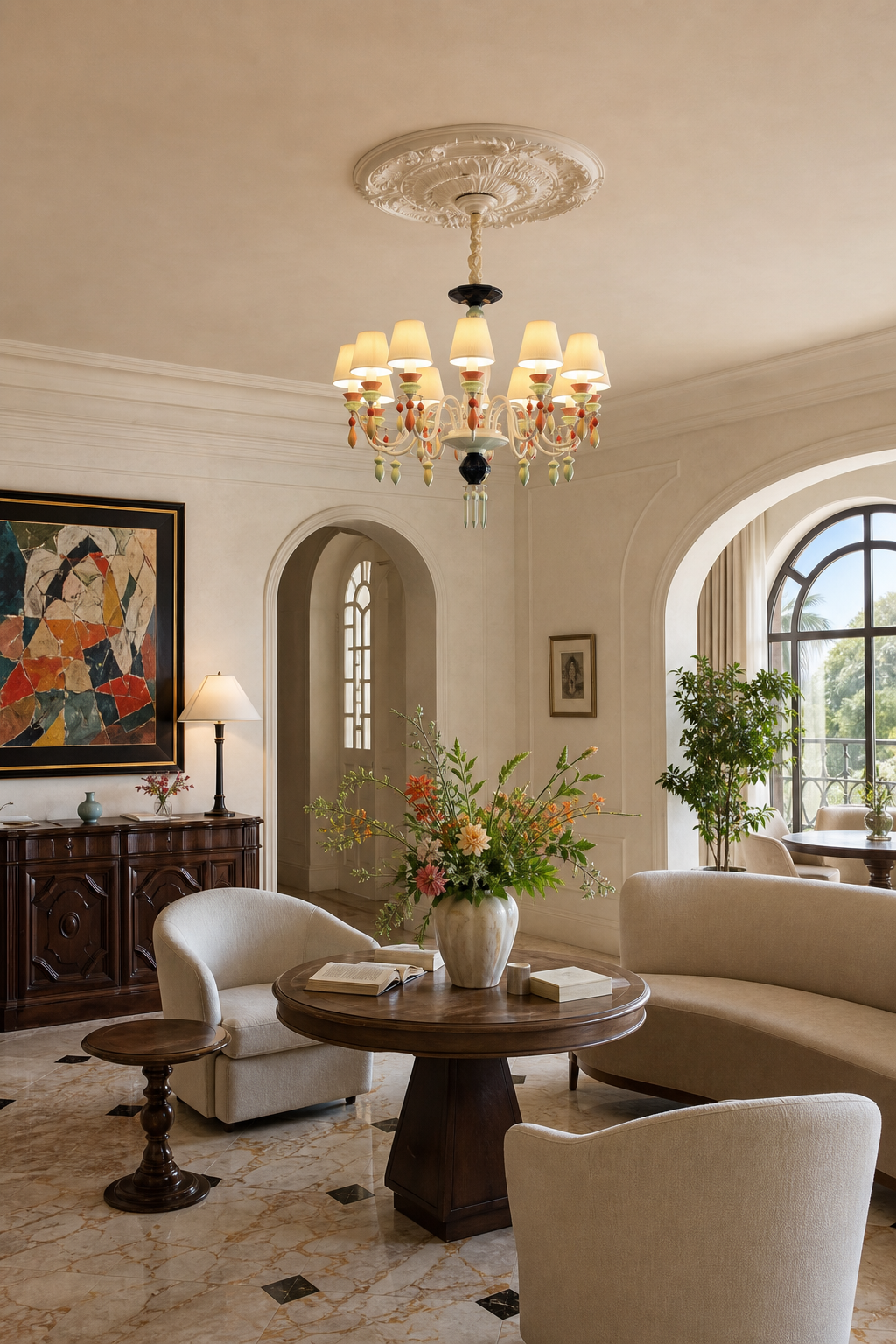Pastel Ceramic Single-Tier Chandelier boutique hotel lounge