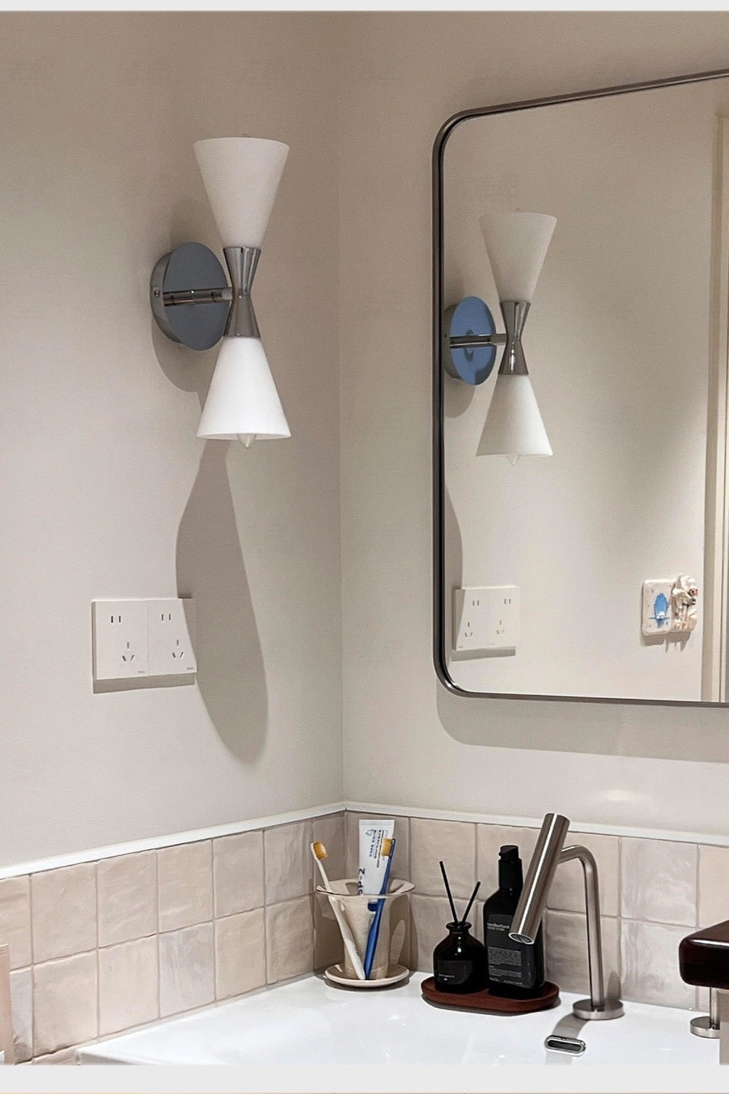 Harlekin Duo Wall Sconce polished chrome bathroom mirror installation