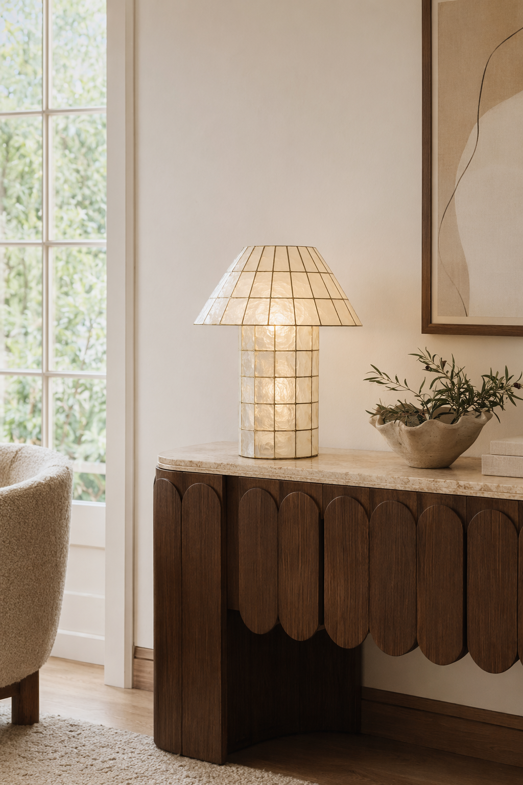 Modern Capiz Shell Mosaic Table Lamp - 04 04-console-styling-wide