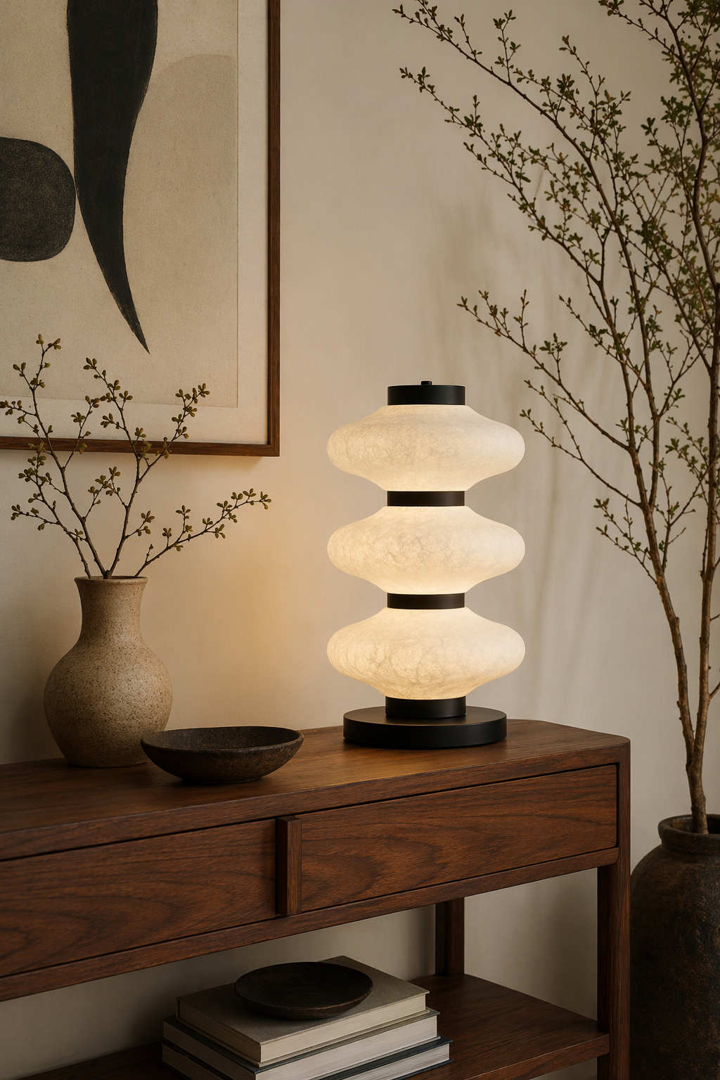 Modern Mulberry Silk Stacked Table Lamp in Matte Black and White - product image 03