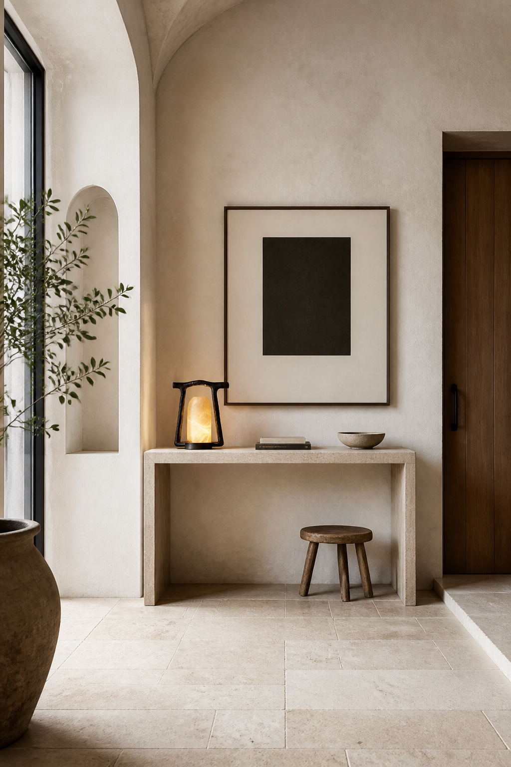 Sculptural Alabaster and Cast Brass Table Lamp — daylight foyer wide