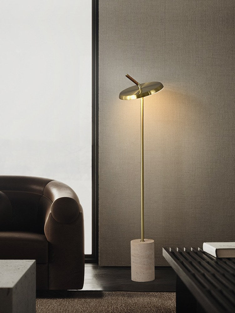 Modern Travertine Leather Floor Lamp in Gold - 04 04-detail-travertine-leather-floor-lamp-bedroom