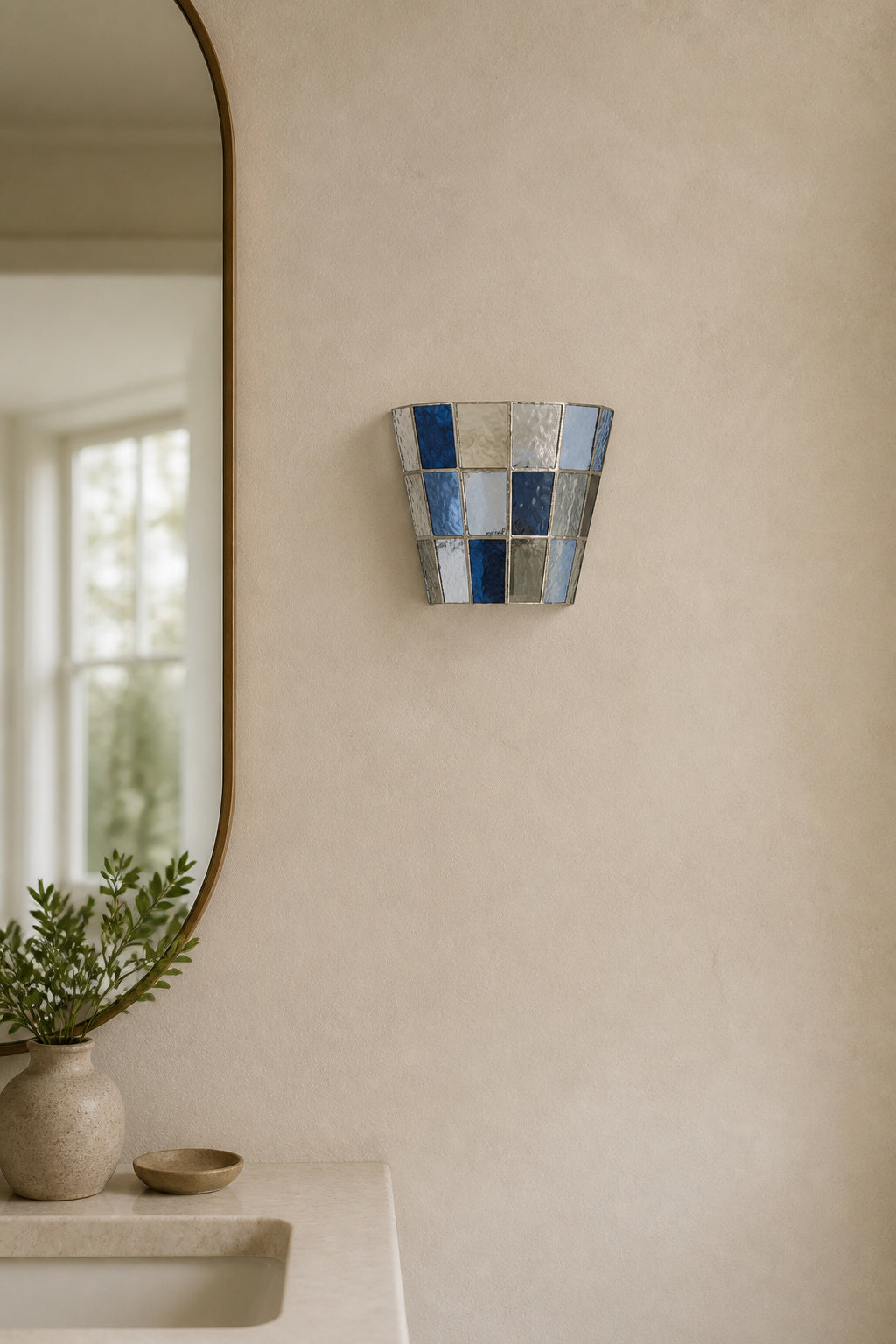 Textured Glass Flush-Mount Wall Sconce — flush blue powder daylight