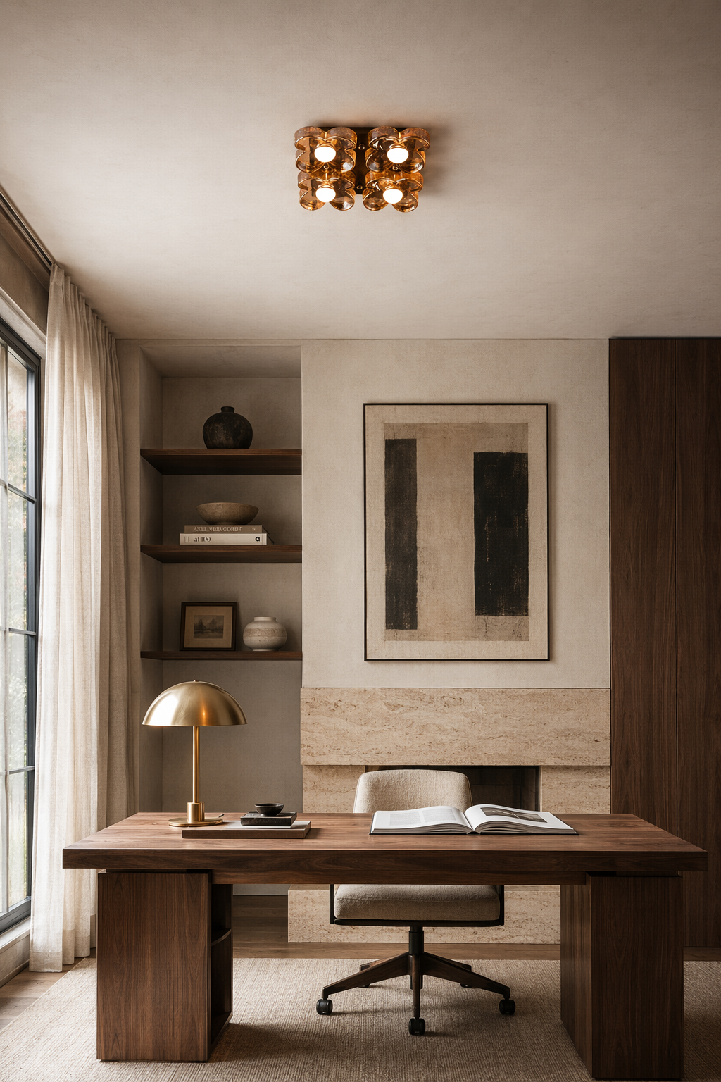 4-Light Amber Glass Flush Mount Ceiling Light product view 4