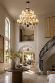 Pastel Ceramic Triple-Tier Grand Chandelier in a double-height foyer